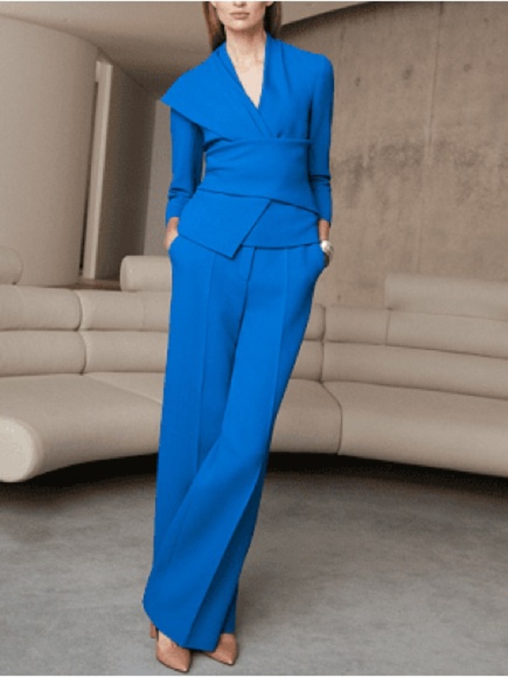 Elegant Cobalt Wrap-Style Blouse - Women's